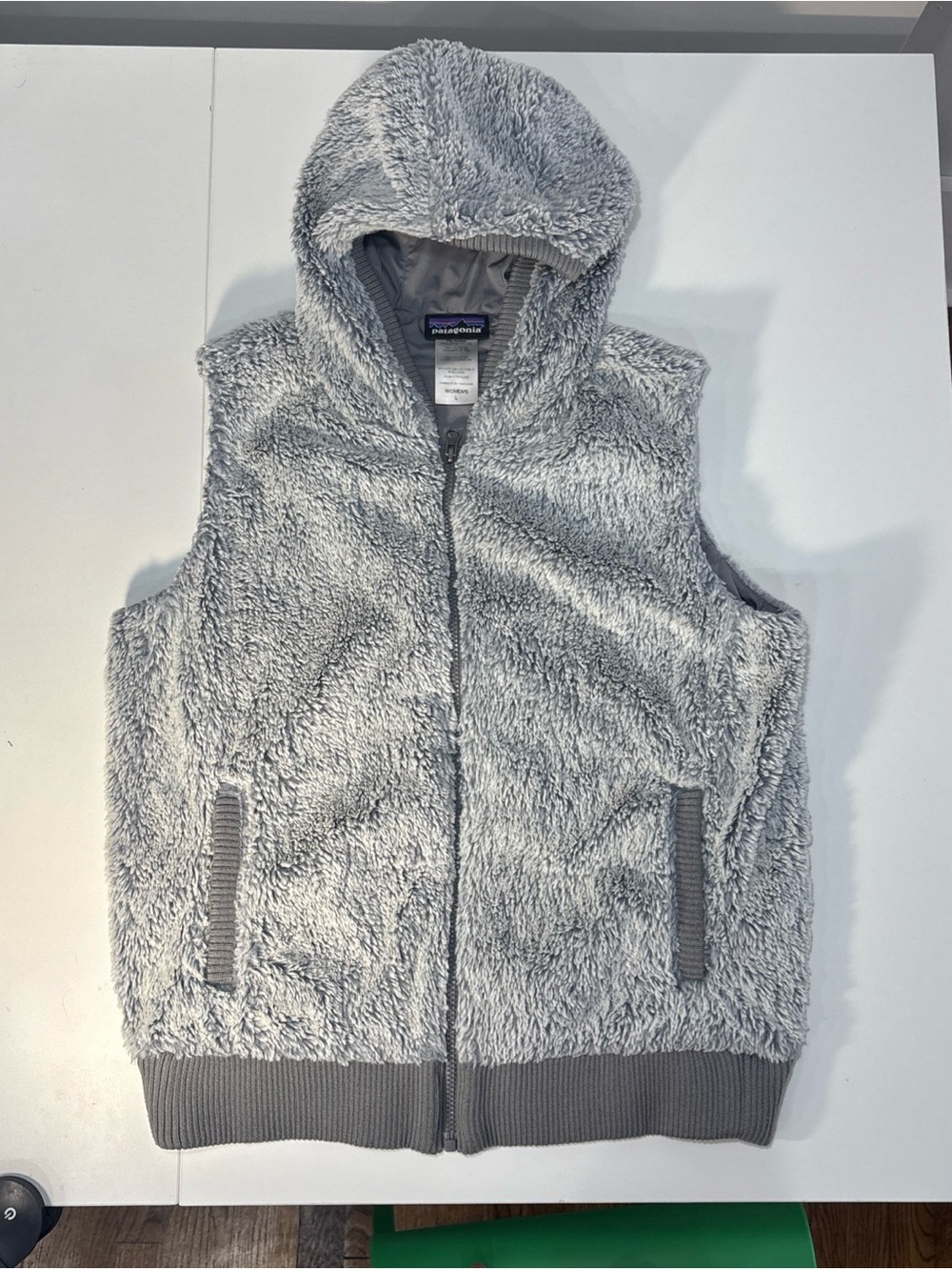 Patagonia Light Gray Fleece Hooded Vest